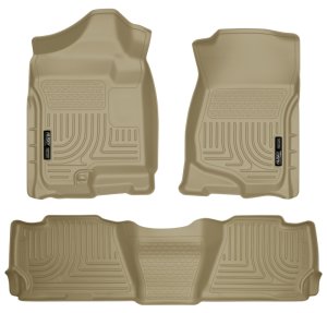 Chevrolet Avalanche Floor Liners - Front + 2nd Row - Husky Liners - WeatherBeater - Tan - `07-`13
